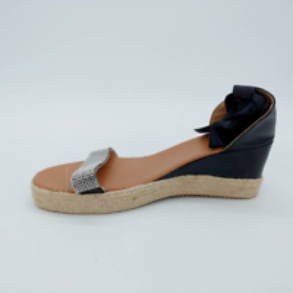 Yasirun Womens Espadrilles Sandals Black Wedge Heels Rhinestone 10 EUR 43 New - Picture 2 of 9